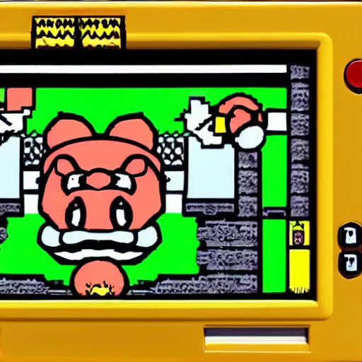Prompt: green pig in bowser's castle, super mario 6 4 art style, crt television