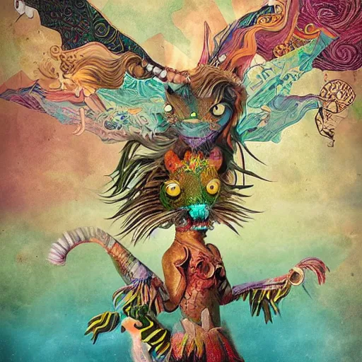 Image similar to strange mythical beasts of whimsy, surreal mixed media colllage by Ronny Khalil