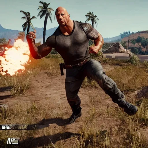 Prompt: Dwayne Johnson wins PUBG. Dance screenshot.