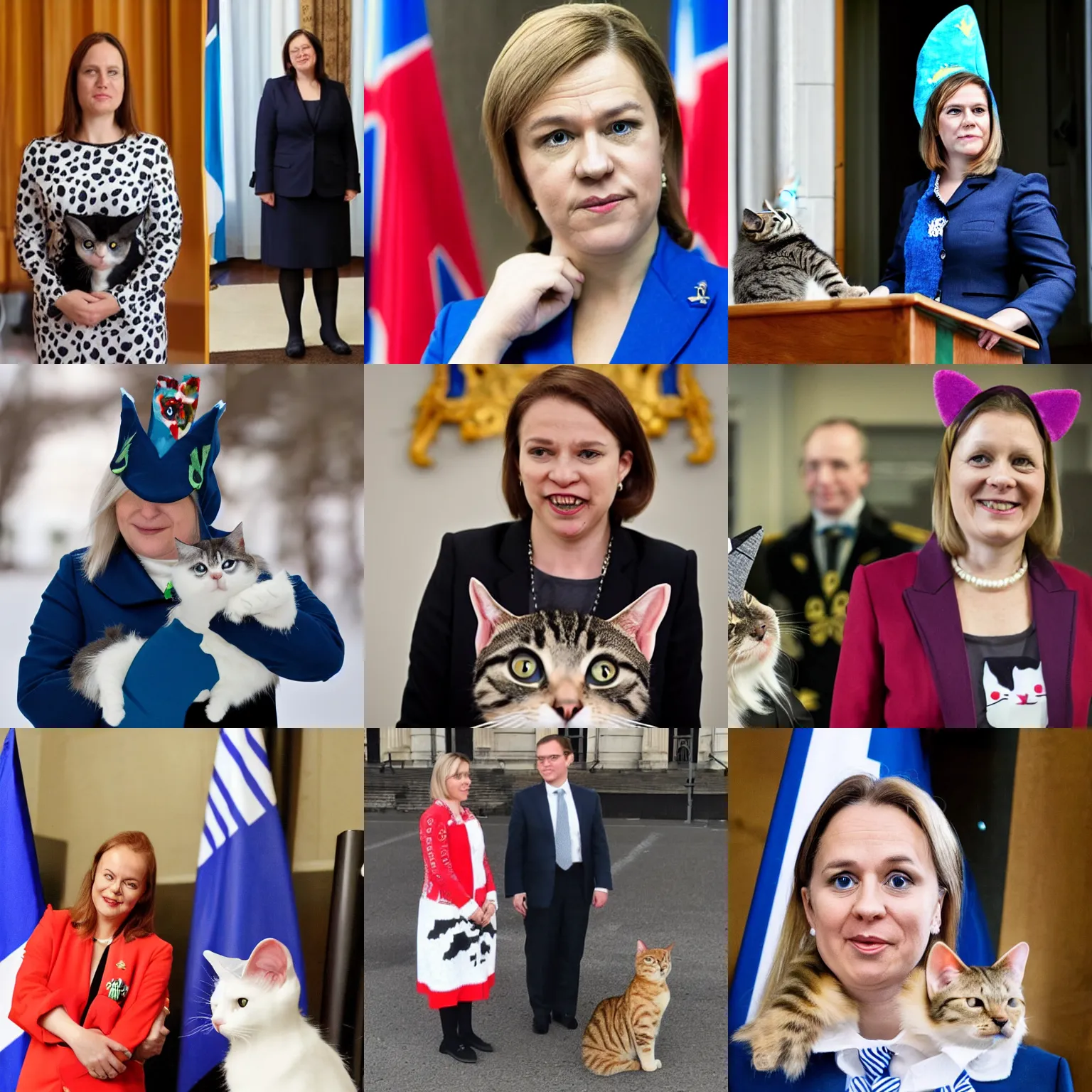 Prompt: sanna marin prime minister of finland wearing a cat custome