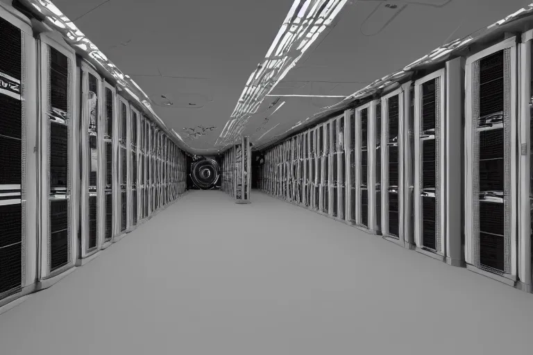 Image similar to parallax datacenter server room interior single mono colossus brown rusty cyborg artstation cinematic detailed concept art sharp coherent cgsociety symmetric perfect well balanced shadows lotr supercomputer starwars