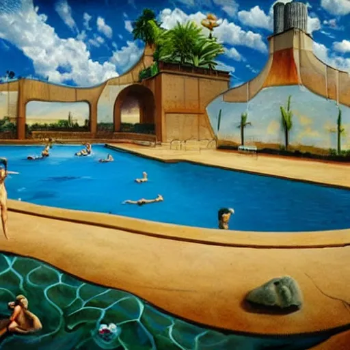 Image similar to surrealism swimming pool with nobody