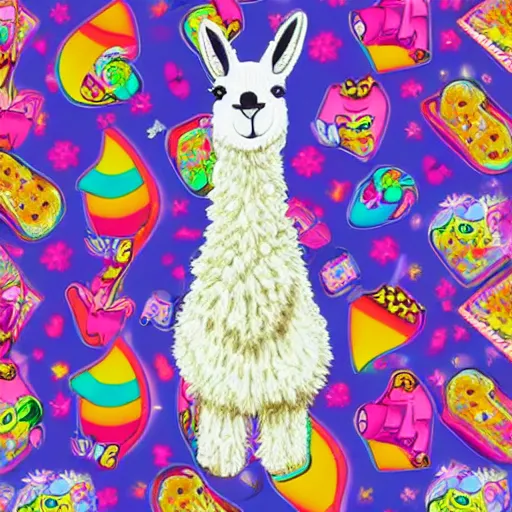 Prompt: llama in pyjamas by lisa frank