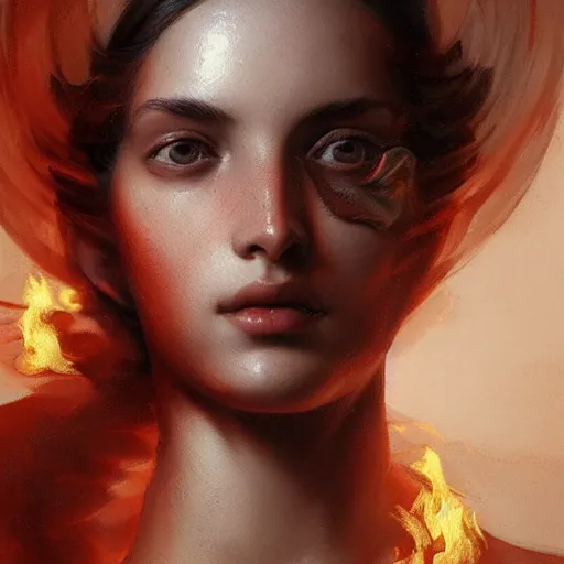 Image similar to sculpture of a girl, beautiful, fire, intricate, elegant, highly detailed, digital painting, artstation, concept art, matte, sharp focus, illustration, octane render, unreal engine, art by aenaluck and roberto ferri and greg rutkowski, epic fantasy, digital painting