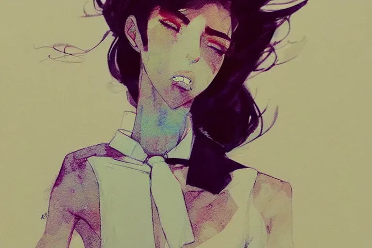 Image similar to a ultradetailed full body portrait of a woman dressed in a white shirt with a tie, by conrad roset, greg rutkowski and makoto shinkai trending on artstation