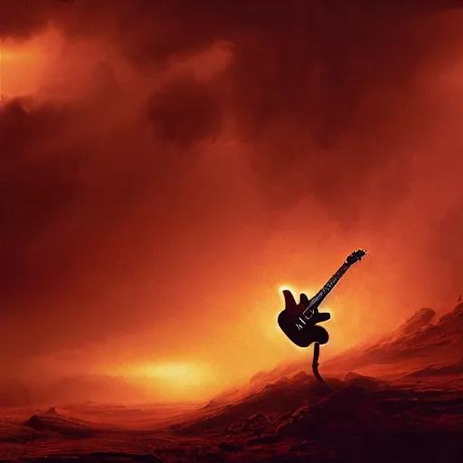 Image similar to UHD closeup of a Photorealistic clown playing electric guitar during a wicked lightning storm on Mars, with a cool pose, by Antonio Caparo and Ferdinand Knab and Greg Rutkowski, UHD, photorealistic, trending on artstation, trending on deviantart