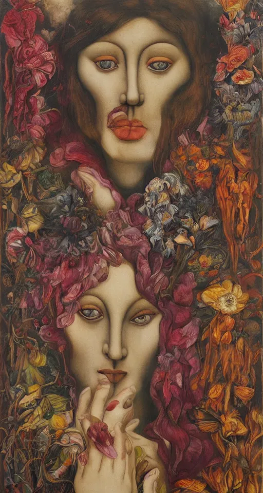 Image similar to floral portrait by wojciech siudmak and ernst fuchs, oil on canvas