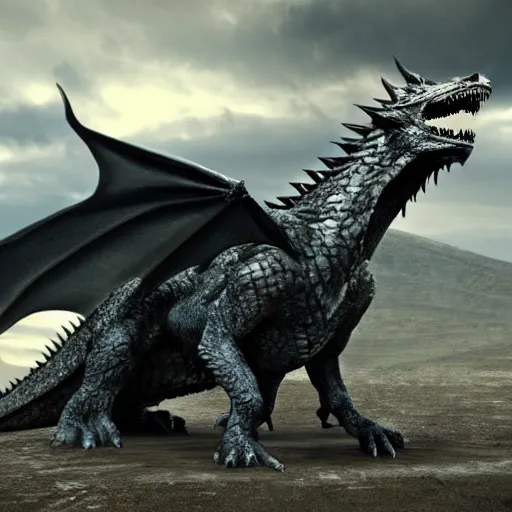 Prompt: game of thrones dragon from the show, realistic, show screenshot