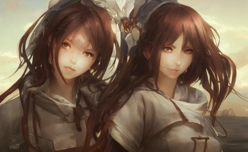 Image similar to highly detailed, character art, octane, anime art, stunning, realistic lightning, realistic ocean, characters from azur lane, matte, sharp focus, intricate, 150mm, illustration, artstation, art by artgerm and WLOP and Krenz Cushart and greg rutkowski and alphonse mucha, realistic human anatomy, smooth, female sailor uniforms