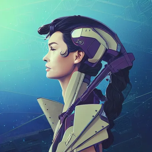 Image similar to a portrait of a stunning beautiful elite lena headey gundam pilot, with an intricate, detailed, urban inspired hiphop afro futuristic helmet, vector behance hd jesper ejsing, rhads, makoto shinkai, lois van baarle, ilya kuvshinov, rossdraws, hd, 3 2 k, ilya kuvshinov, gustav klimt