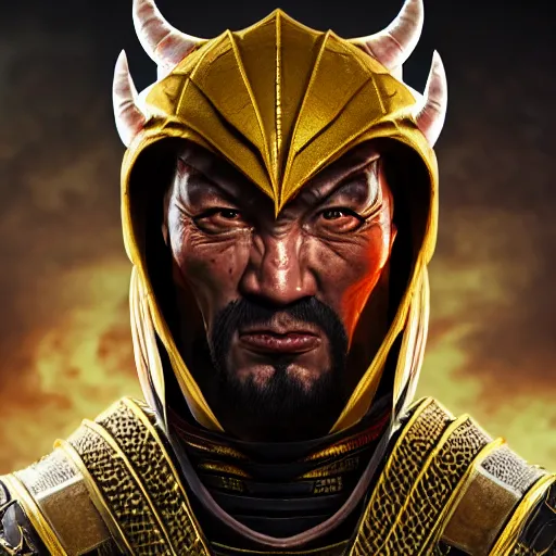 Prompt: Portrait of Genghis Khan as Scorpion from Mortal Kombat 11, anger, mystery, fear, highly detailed, ominous vibe, smoke, octane render, cgsociety, artstation, trending on ArtStation, by Travis Sergio Diaz