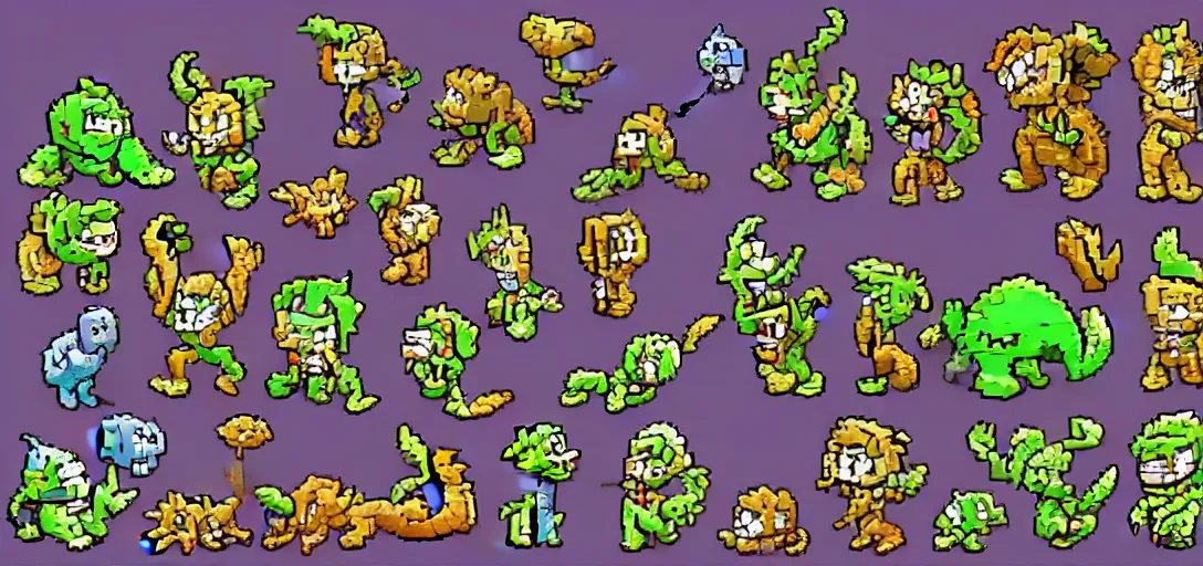 Prompt: pixel art sprite sheet of cute catchable monsters