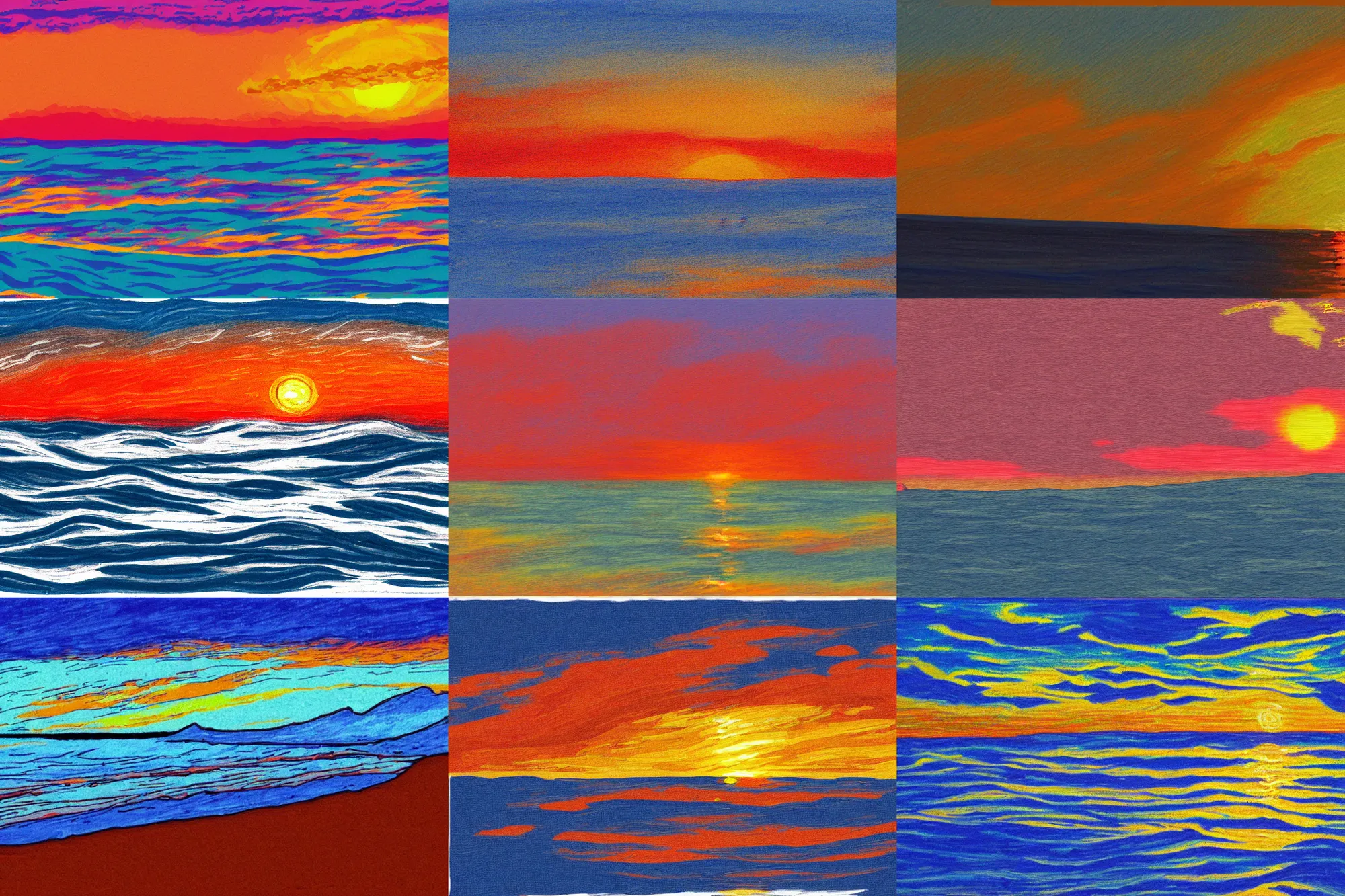 Prompt: sketch of an ocean in ms paint, sunset, by jim'll paint it