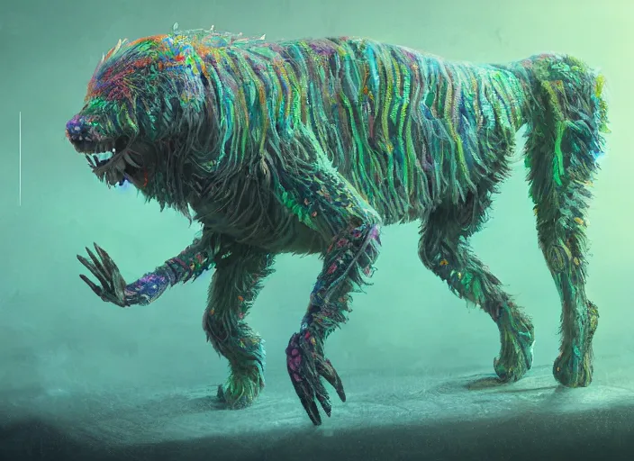 Image similar to detailed full body concept art illustrated colorful bioluminescence pastel painting of a nightmare Chernobyl mutated animal in full intricate detail, ultra detailed, digital art, octane render, 4K, dystopian, micro details