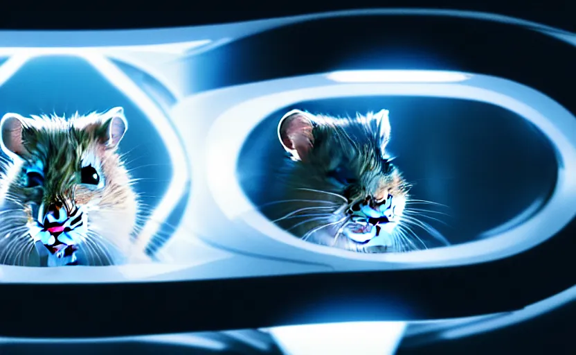 Image similar to hamster, inside a spaceship, movie still, star wars, cinematic, sharp focus, cinematic lighting, 8 k