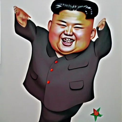 Image similar to kim jong un as k - pop idol dancing on the south korean k - pop stage, painting by john foster