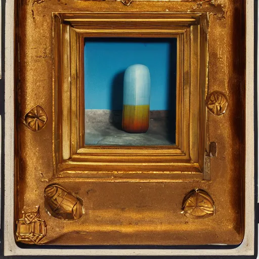 Image similar to A three color offset photography of single surrealist object on display, anthropology of wonder, ((surrealism)), exotic artifacts, colonial expedition, exhibition, 60s style