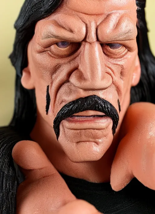 Image similar to danny trejo, an action figure of danny trejo figurine, realistic face, detailed product photo