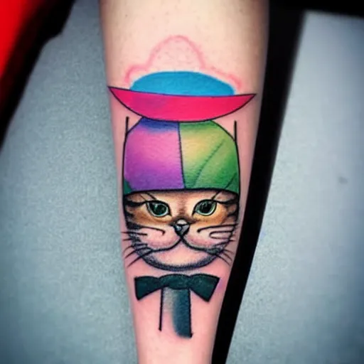 Image similar to adorable cat dressed as a clown tattoo design