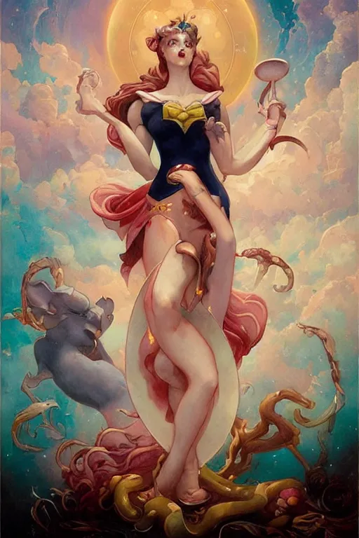 Image similar to Sailor Moon by Peter Mohrbacher in the style of Gaston Bussière, Art Nouveau, covered of blood