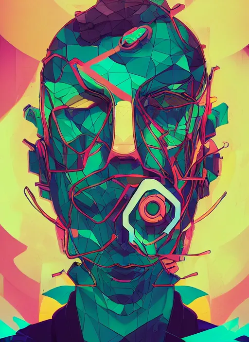 Prompt: abstract portrait, cyberpunk hero, floating detailes, very detailed face, leaves by miyazaki, colorful palette illustration, kenneth blom, mental alchemy, james jean, pablo amaringo, naudline pierre, contemporary art, hyper detailed
