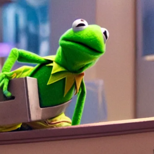 Prompt: A still of Kermit the frog from the movie Toy Story 4 (2019)