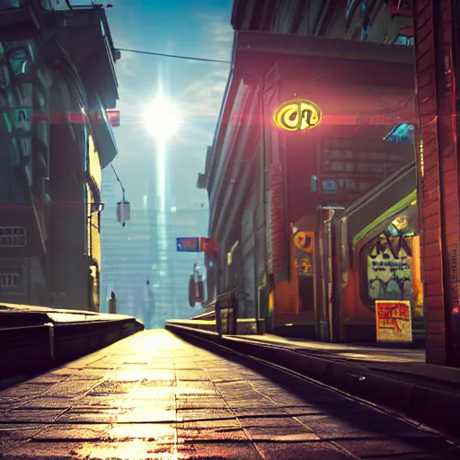 Image similar to photorealistic cyberpunk Moscow city streets. lens flare. 8K. detailed. photorealism. artstation. 25mm f/1.7 ASPH Lens. ultra realistic