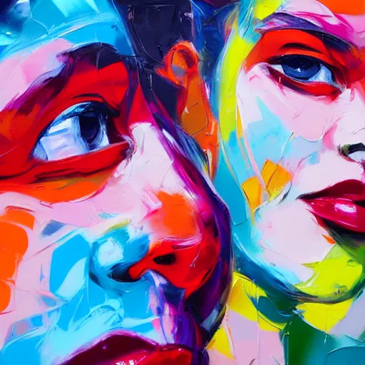 Prompt: A vibrant oil painting close up of two beautiful females by Françoise NIELLY, trending on Artstation:3