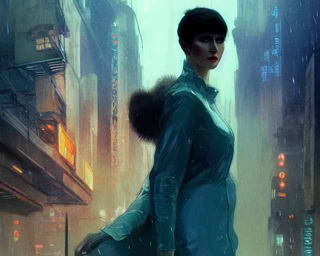 Image similar to 2 0 1 8 blade runner movie still girl look at the cityscape from roof perfect face fine realistic face pretty face neon puffy jacket blue futuristic sci - fi elegant by denis villeneuve tom anders zorn hans dragan bibin thoma greg rutkowski ismail inceoglu illustrated sand storm alphonse mucha