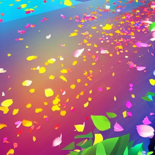 Image similar to background art of spaciously scattered multi colored flower petals flowing through the air from left to right on a clean background, anime, artgerm, manga, trending on artstation,