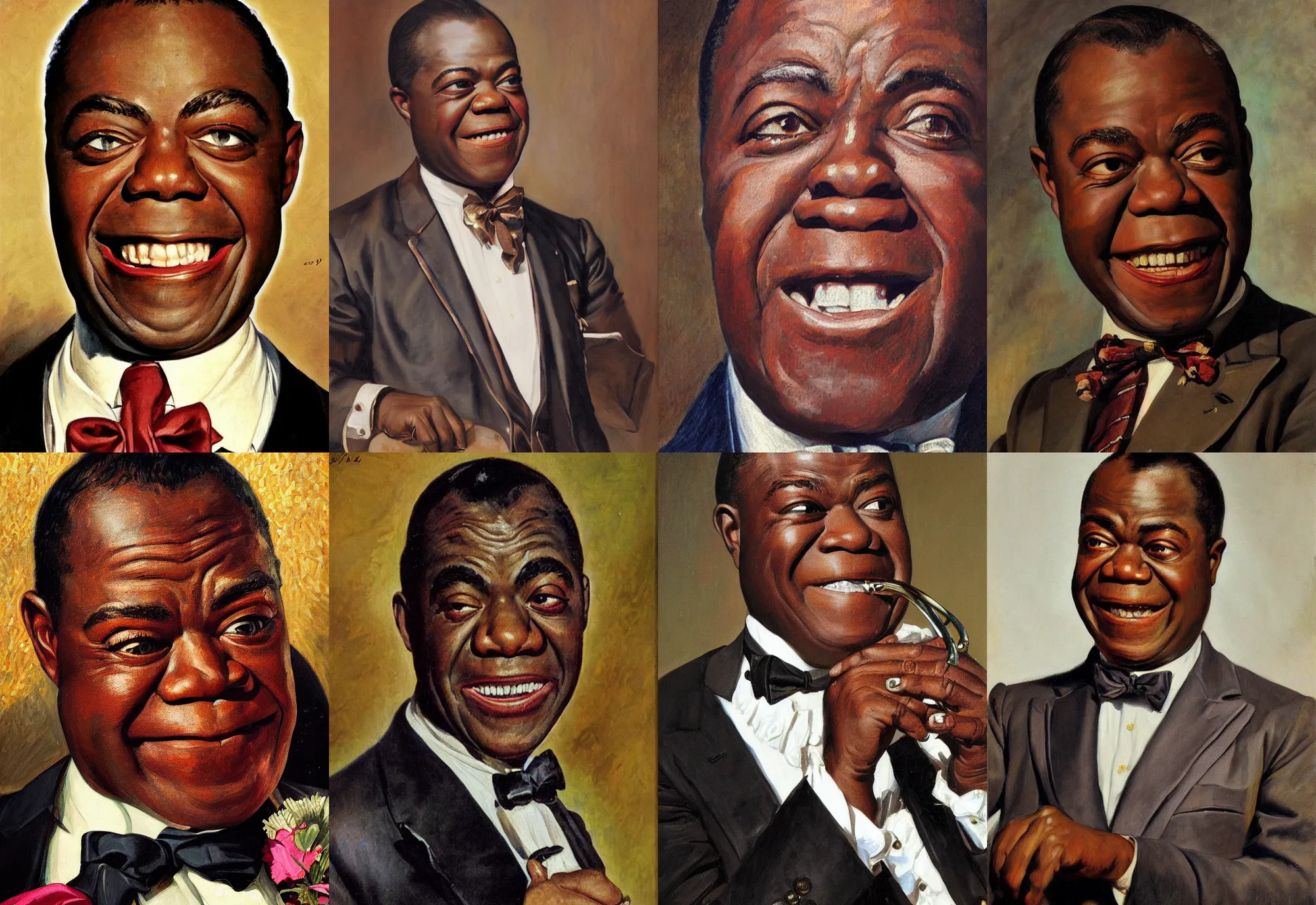 Prompt: a close - up portrait of louis armstrong, by joseph christian leyendecker, highly detailed oil painting