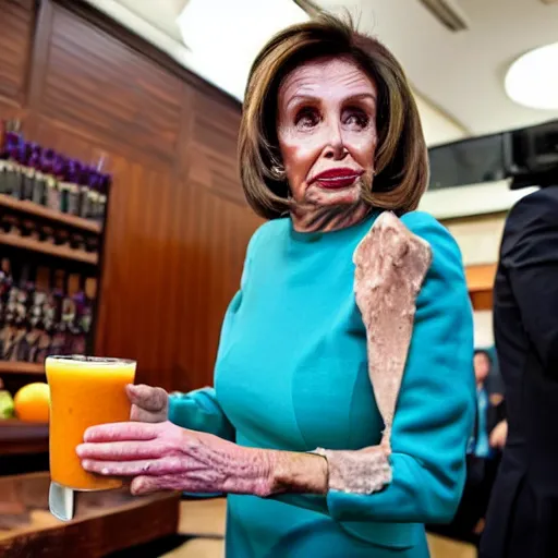 Image similar to Nancy Pelosi slurping up a money smoothie