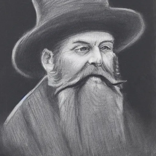 Image similar to charcoal portrait of an early 20th century old austrian gentleman, hat, beard