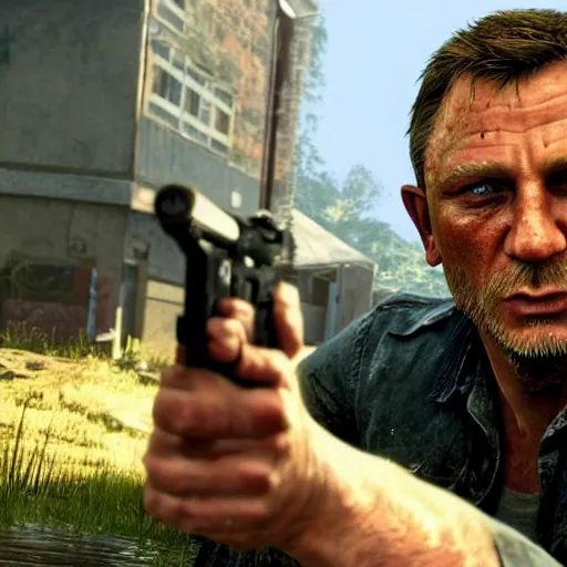 Prompt: a screenshot of daniel craig in the video game the last of us. 3 d rendering. unreal engine. amazing likeness. very detailed. cartoon caricature