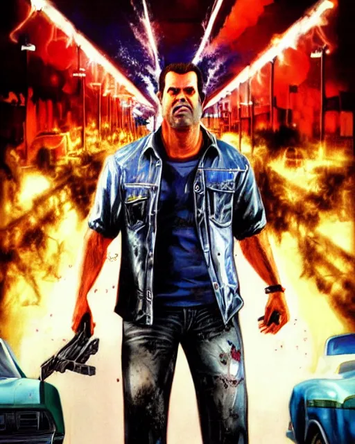 Prompt: frank west in dead rising, airbrush, drew struzan illustration art, key art, movie poster
