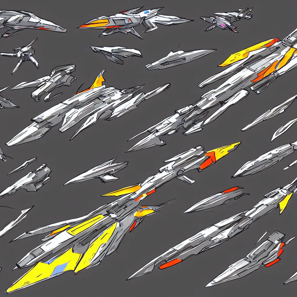 Prompt: combat spaceship concept art colorful