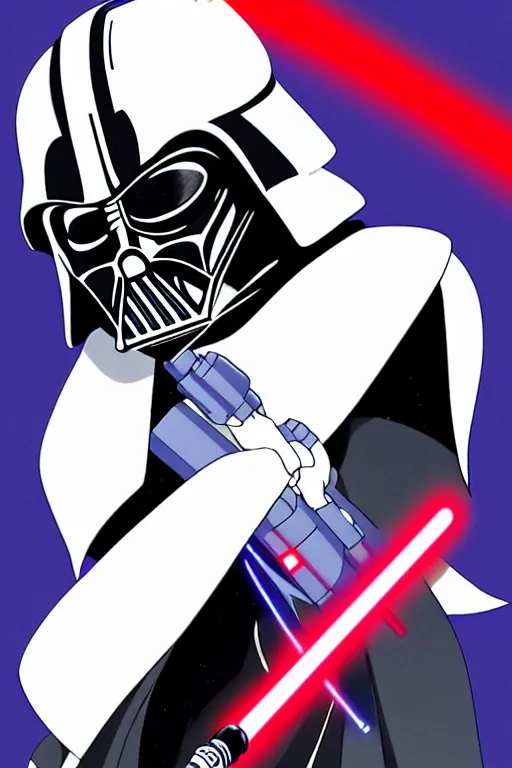 Prompt: portrait of darth vader with light saber, cartoon stylised proportions by hiroyuki imaishi 今 石 洋 之 gainax studio trigger and yoh yoshinari ground works of panty & stocking with garterbelt animation art book, anime art style, pixiv, trending on artstation, high quality