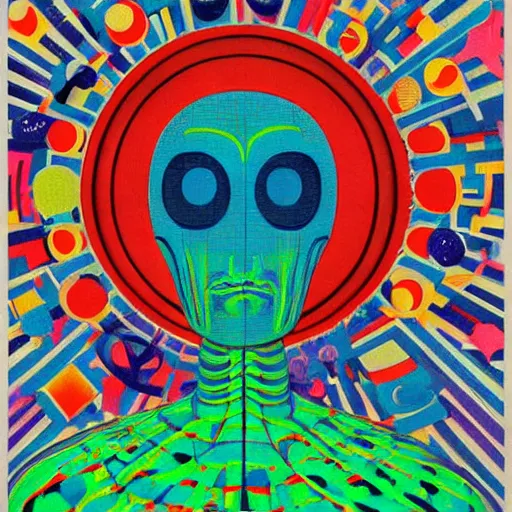 Image similar to a very strange humanoid alien on an alien world somewhere in the cosmos by kenny scharf and johannes itten,