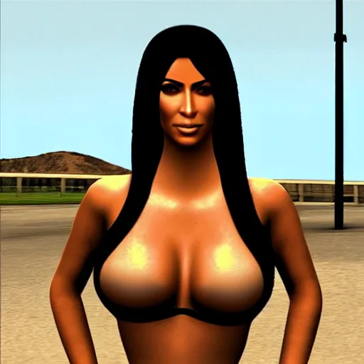 Prompt: close up of Kim Kardashian in GTA San Andreas, PlayStation 2 graphics, low quality 3D model