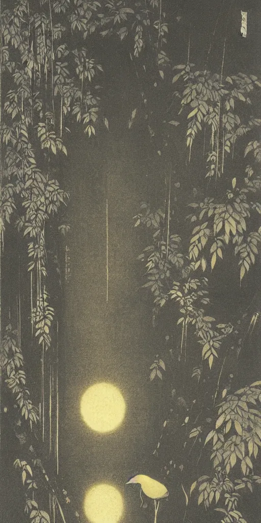 Image similar to rainforest at night by ohara koson, 1 9 1 0