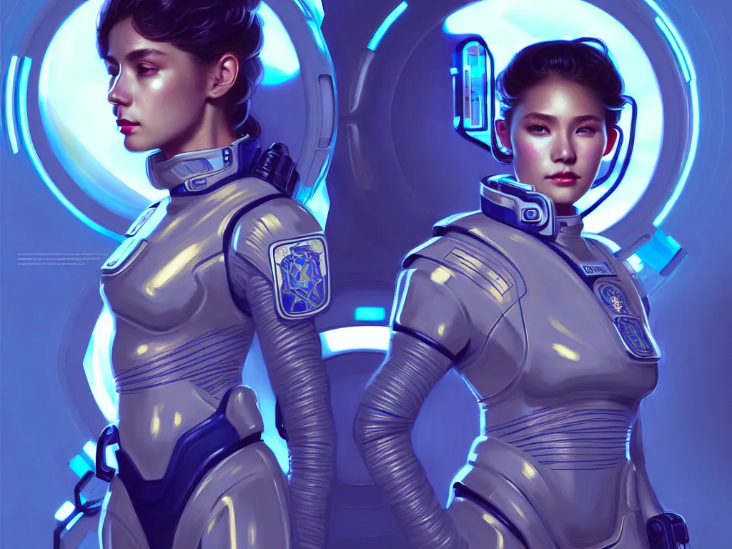 Prompt: portrait futuristic planet jupiter police uniform female, in a future huge spaceship internal, neon light, ssci - fi and fantasy, intricate and very very beautiful and elegant, highly detailed, digital painting, artstation, concept art, smooth and sharp focus, illustration, art by tan zi and ayanamikodon and alphonse mucha and wlop