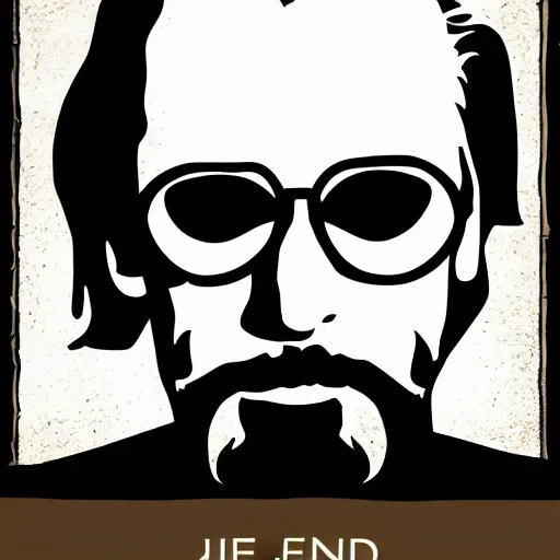 Prompt: The Dude from The Big Lebowski (1998) as a minimalist Olly Moss silhouette poster, Jeff Bridges, long goatee beard, and wearing sunglasses and brown bath robe