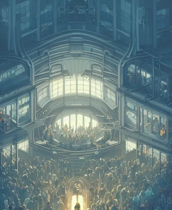 Image similar to an elegant, simple, streamlined building made of internal organs, crowds of people, by dan mumford, yusuke murata, makoto shinkai, ross tran, cosmic, heavenly, god rays, cinematic, unreal engine, cel shaded, featured on artstation, pixiv