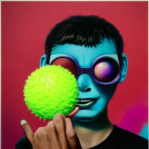 Image similar to Lofi vaporwave portrait tennis ball monster,chalk, Pixar style, Tristan Eaton, Stanley Artgerm, Tom Bagshaw, Basil Gogos