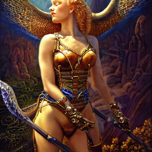 Image similar to Mystical Valkyrie, Portrait of a beautiful female Atlantean Reptilian Warrior, Realistic, Regal, Refined, Detailed Digital Art, Michael Cheval, Walt Disney (1937), François Boucher, Oil Painting, Steampunk, Highly Detailed, Cinematic Lighting, Unreal Engine, 8k, HD