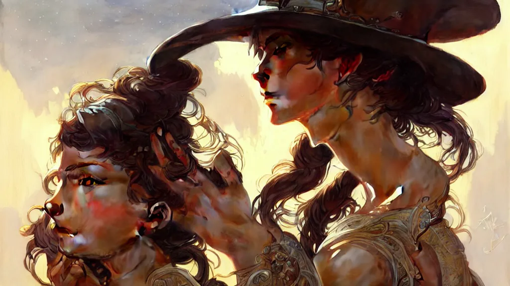 Image similar to cowboy dream, sci - fi, stunning, intricate, elegant. highly detailed, digital painting. artstation. smooth. sharp focus. illustration. art by artgerm and greg rutkowski and alphonse mucha