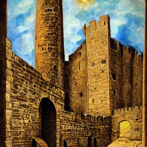 Prompt: Five medieval towers, art station