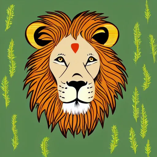 Prompt: Lion in a meadow with hornbeam, Behance, illustration, vector, sharp focus, 4k