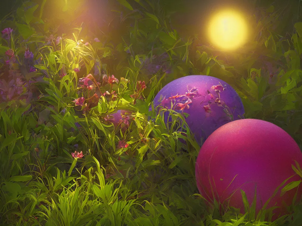 Prompt: sunlight study, kauai wildflower undergrowth within the orb, art nouveau, by rachel ruysch and martin johnson heade and ( ( ( ( ( lisa frank ) ) ) ) ), 8 k, sharp focus, octane render