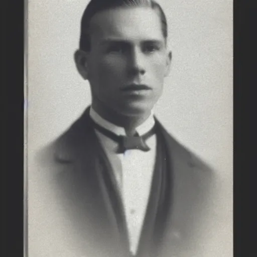 Image similar to A photograph portrait of Jerma985 with slicked back hair in the early 1900s, taken in the early 1900s, grainy, taken on a early 1900s Kodak Camera, realistic, hyperrealistic, very realistic, highly detailed, very detailed, extremely detailed, detailed, digital art, trending on artstation